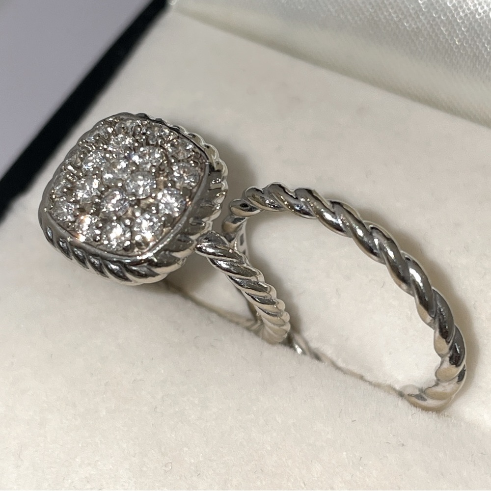 Solid 14K White Gold 1.00CTW NATURAL Diamond Engagement Ring & Wedding Band SET